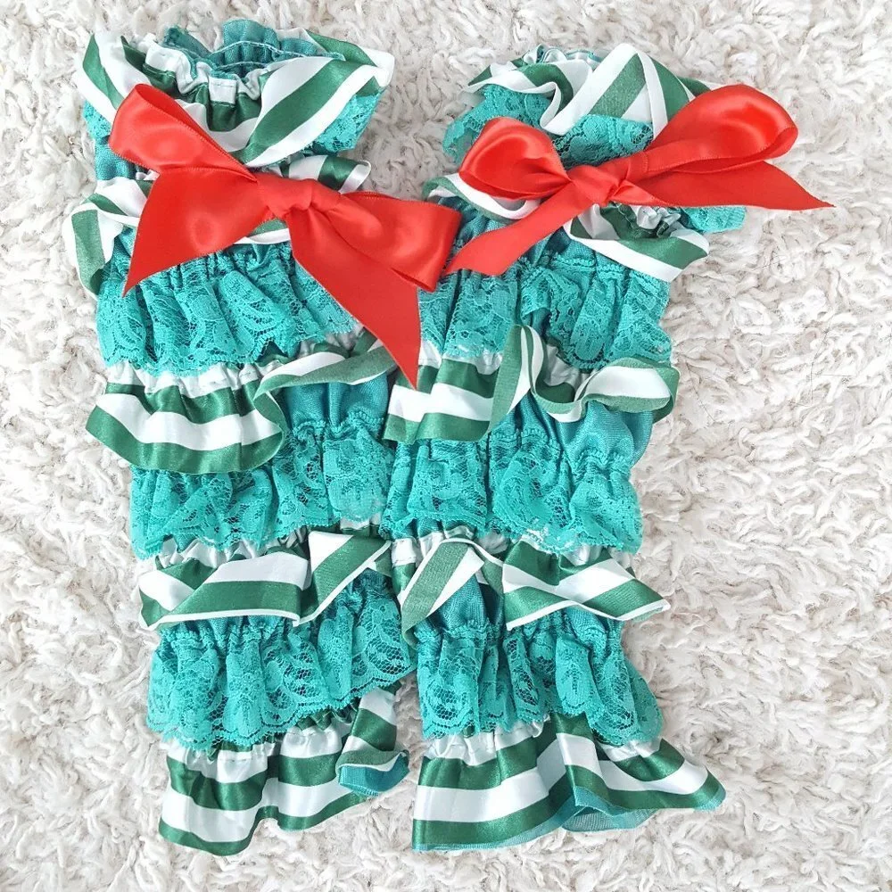 Lace Christmas Legwarmers Green and White For Toddler Girls Brand New